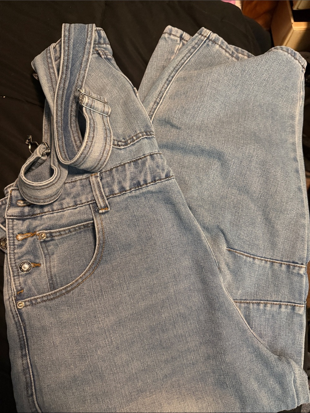 Amazon Light Blue Denim Women's Barrel Leg Overalls Jeans